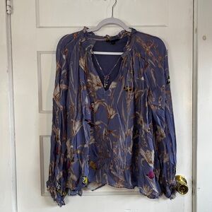 Banana Republic Floral Blouse Purple and Tan Sz M